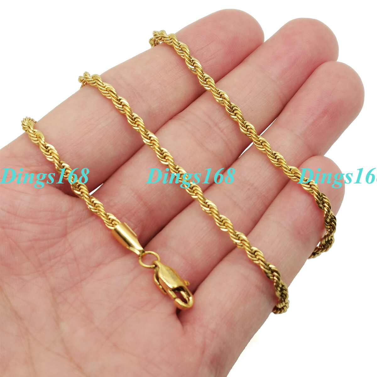 18K YELLOW Gold Filled 3mm Wide 16″/18/20/22/24/26/28/30/32″ Rope Chain Necklace