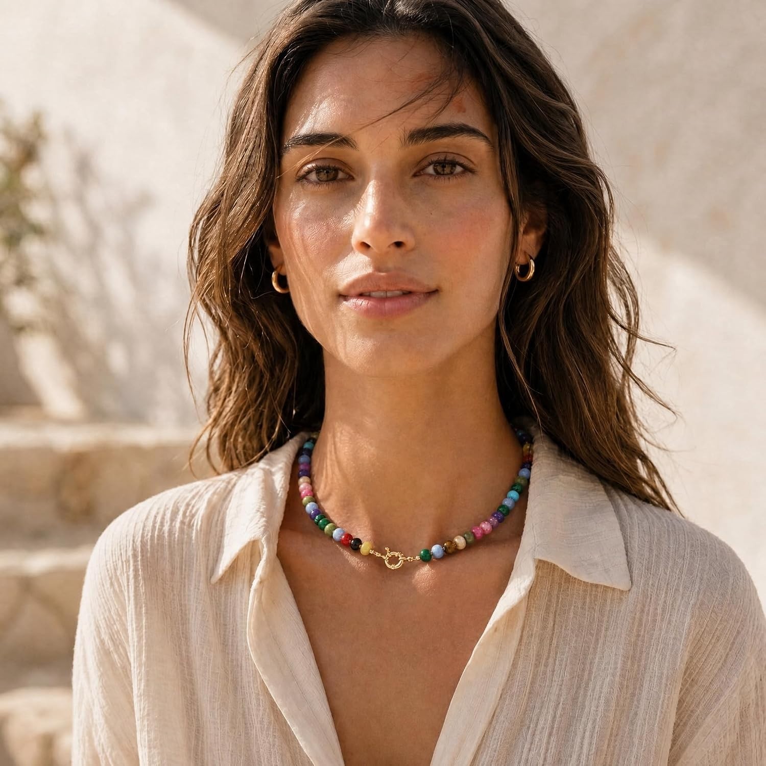 Unique Handmade Rainbow Gemstone Choker Necklace for Women – Boho Style