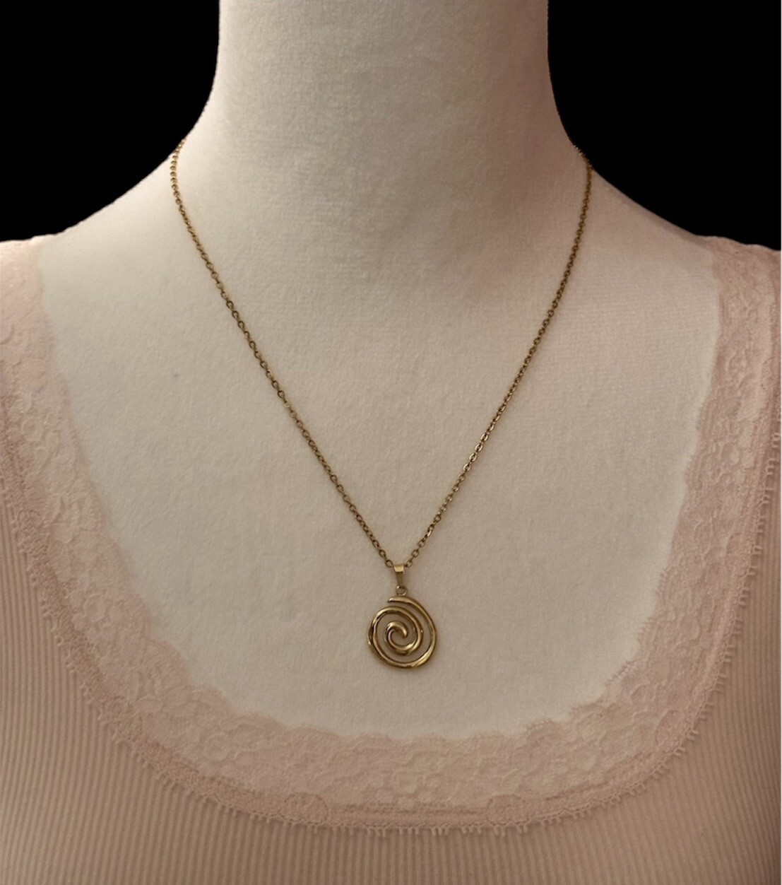 Spiral Swirl Pendant Necklace Chain Gold Tone Unisex Women Men Brand New