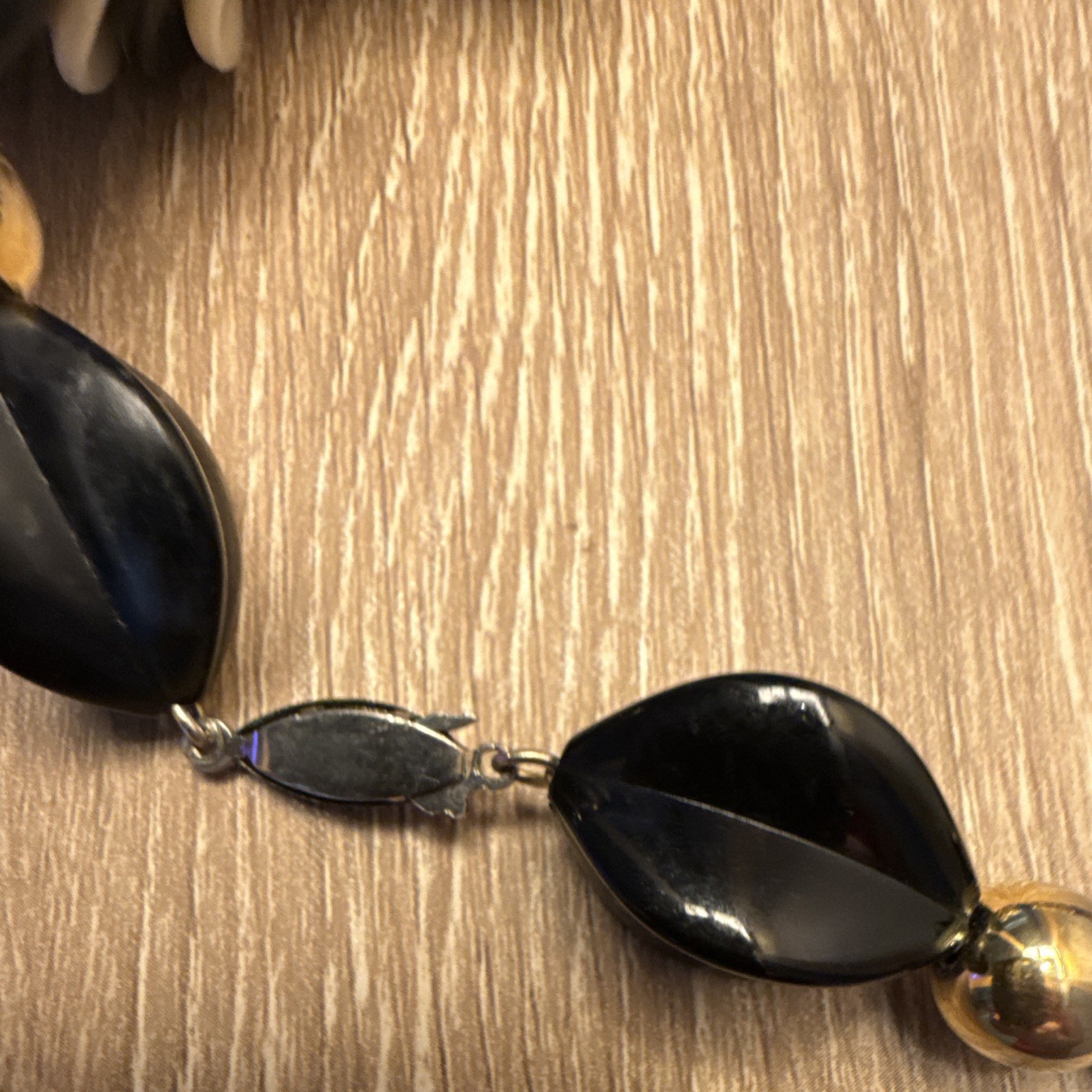 Black White Gold Beaded Statement Necklace Plastic Beads Metal Clasp