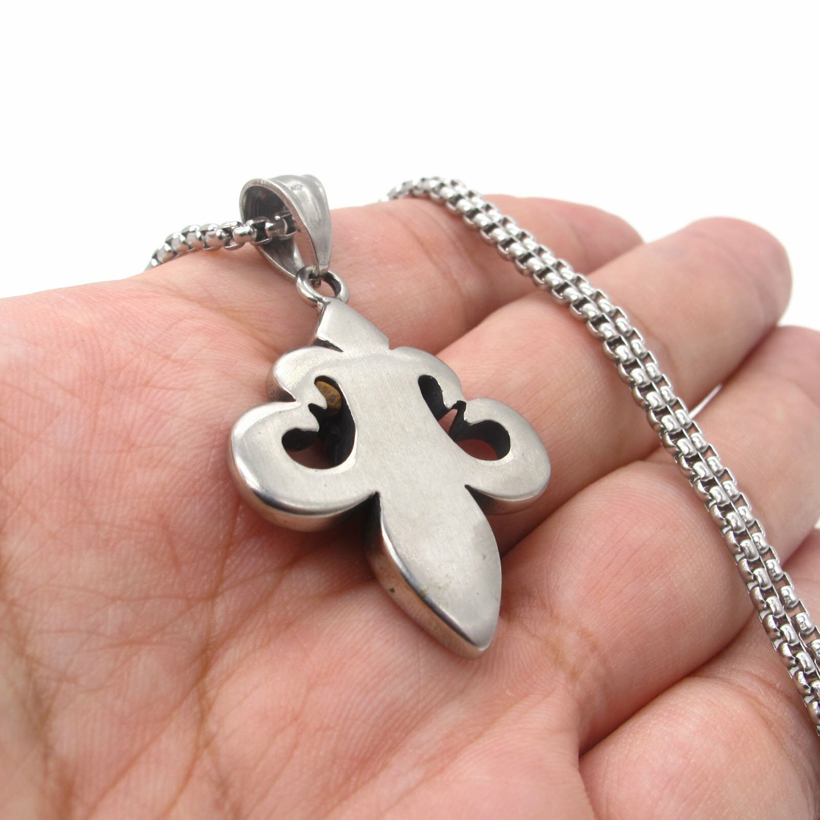 MENDEL Mens Fashion Stainless Steel Fleur De Lis Pendant Necklace Jewelry Chain