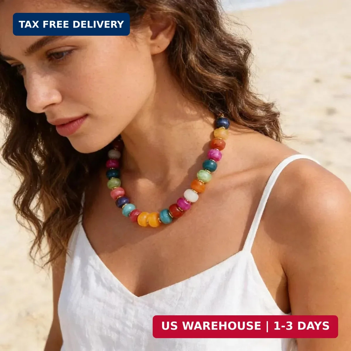 Chunky Beaded Statement Necklace for Women Trendy Colorful Boho Resin Bead Choke