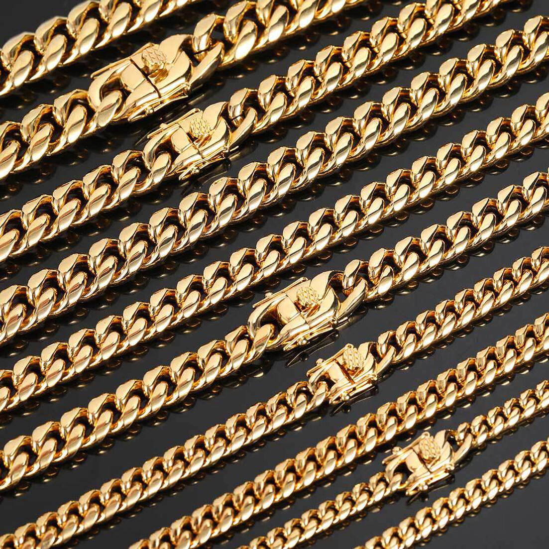 Fashion Mens Miami Cuban Link Bracelet or Chain Necklace Stainless Steel