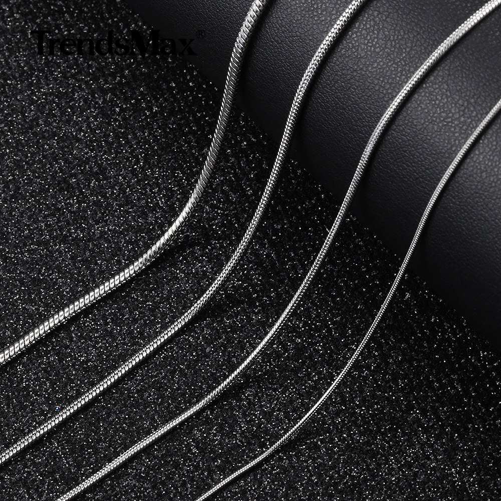 0.9mm-2.0mm Silver Solid Stainless Steel Round Snake Chain Necklace Unisex Link