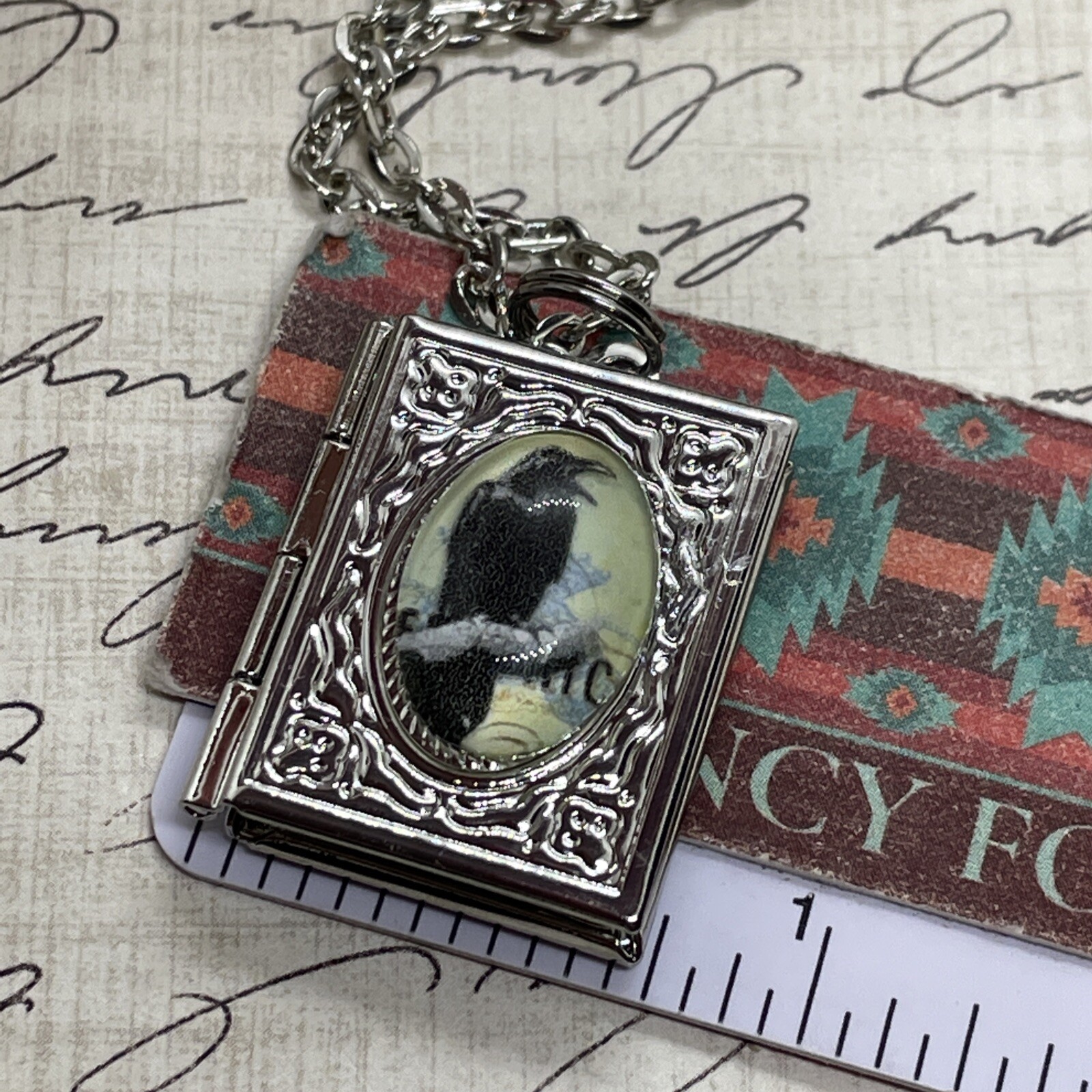 Black Gothic Raven Silver New Pendant Locket Necklace Crow Photo Book birthday