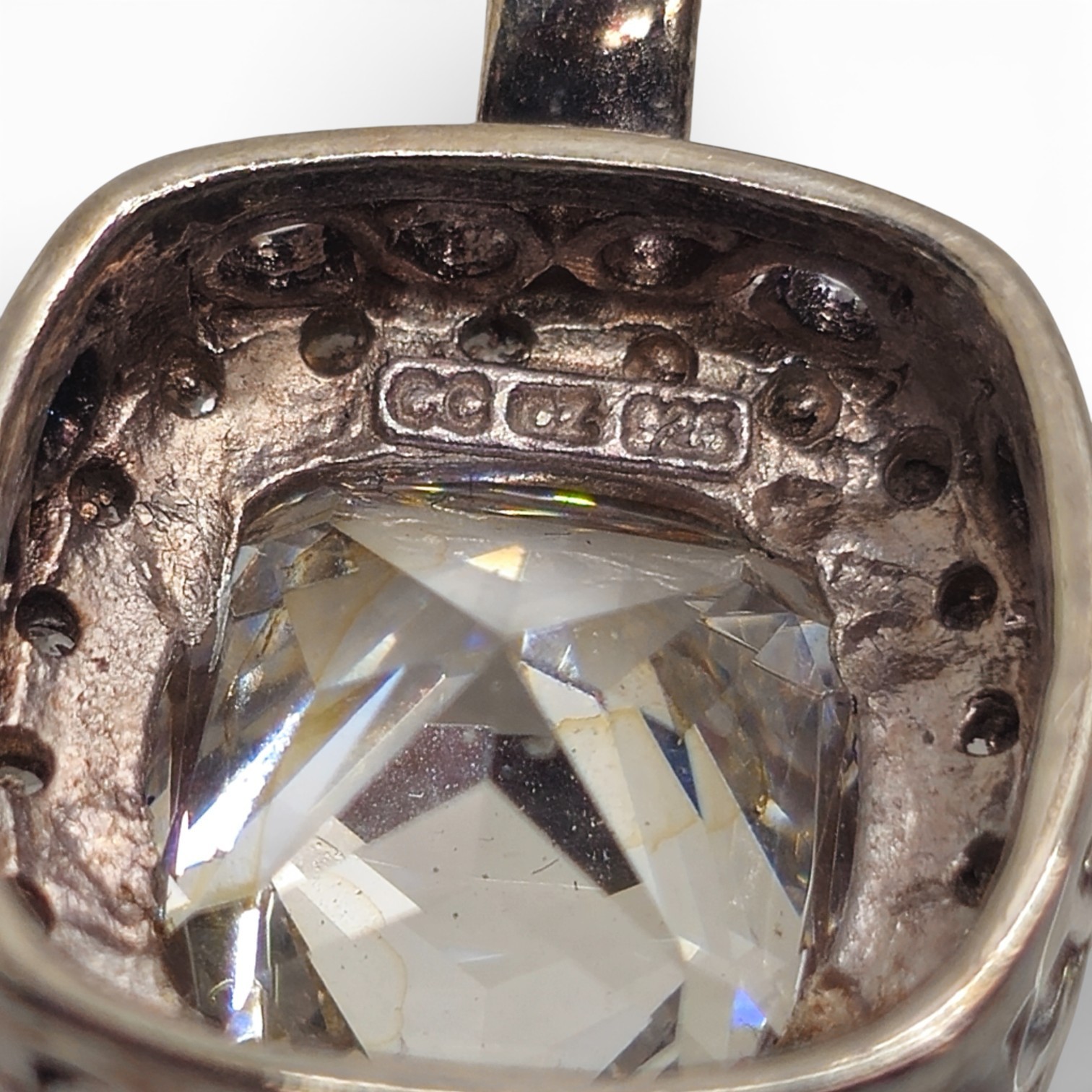 Sterling Silver 925 Square CCCZ Pendant Necklace 9-10in 19.5g Vintage