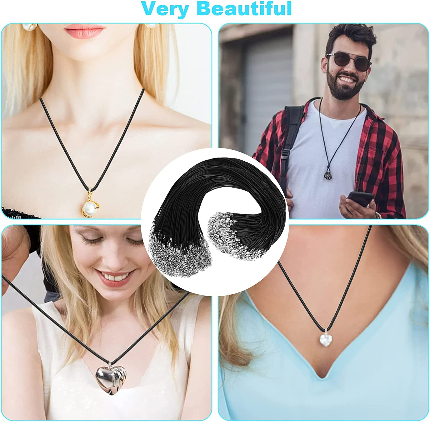 100Pcs Premium Leather Necklace Chains Bracelet Cord with Clasps for Pendants, B