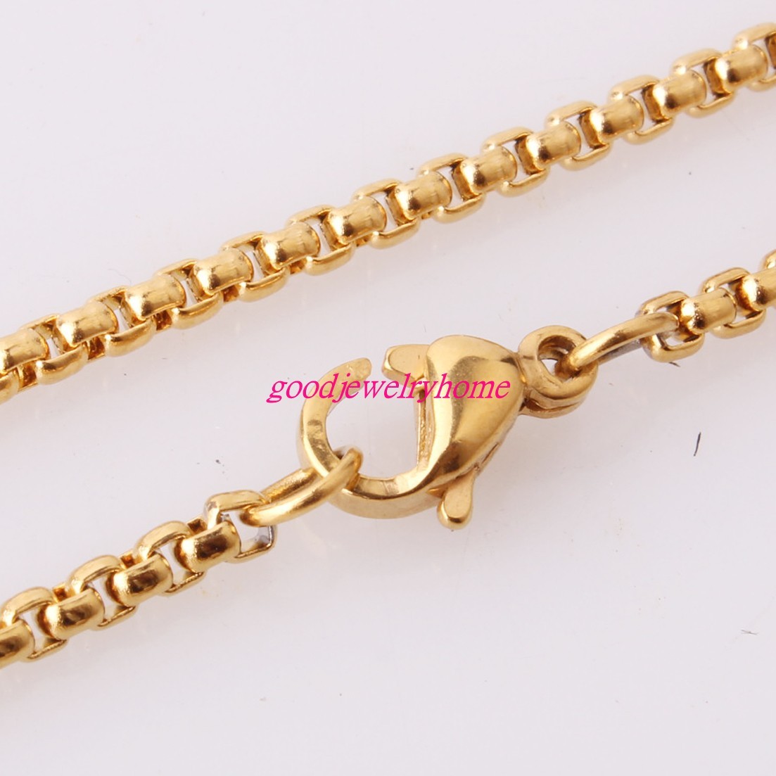 2/3/4/5/7MM Gold Plated Stainless Steel Rolo Box Chains Necklace Bangle 7″-40″
