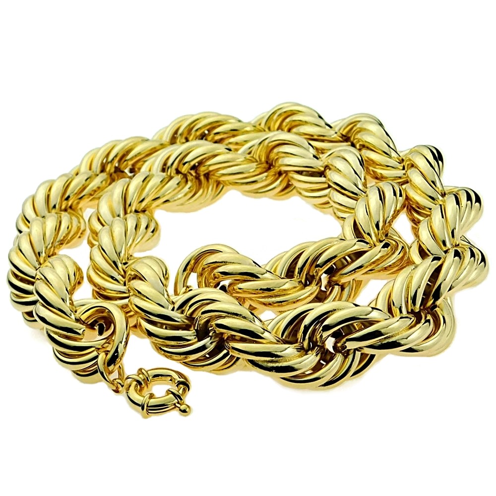 Huge Mens 14k Gold Plated Chain Hollow Rope Dookie 25MM x 30″ Hip Hop Necklace