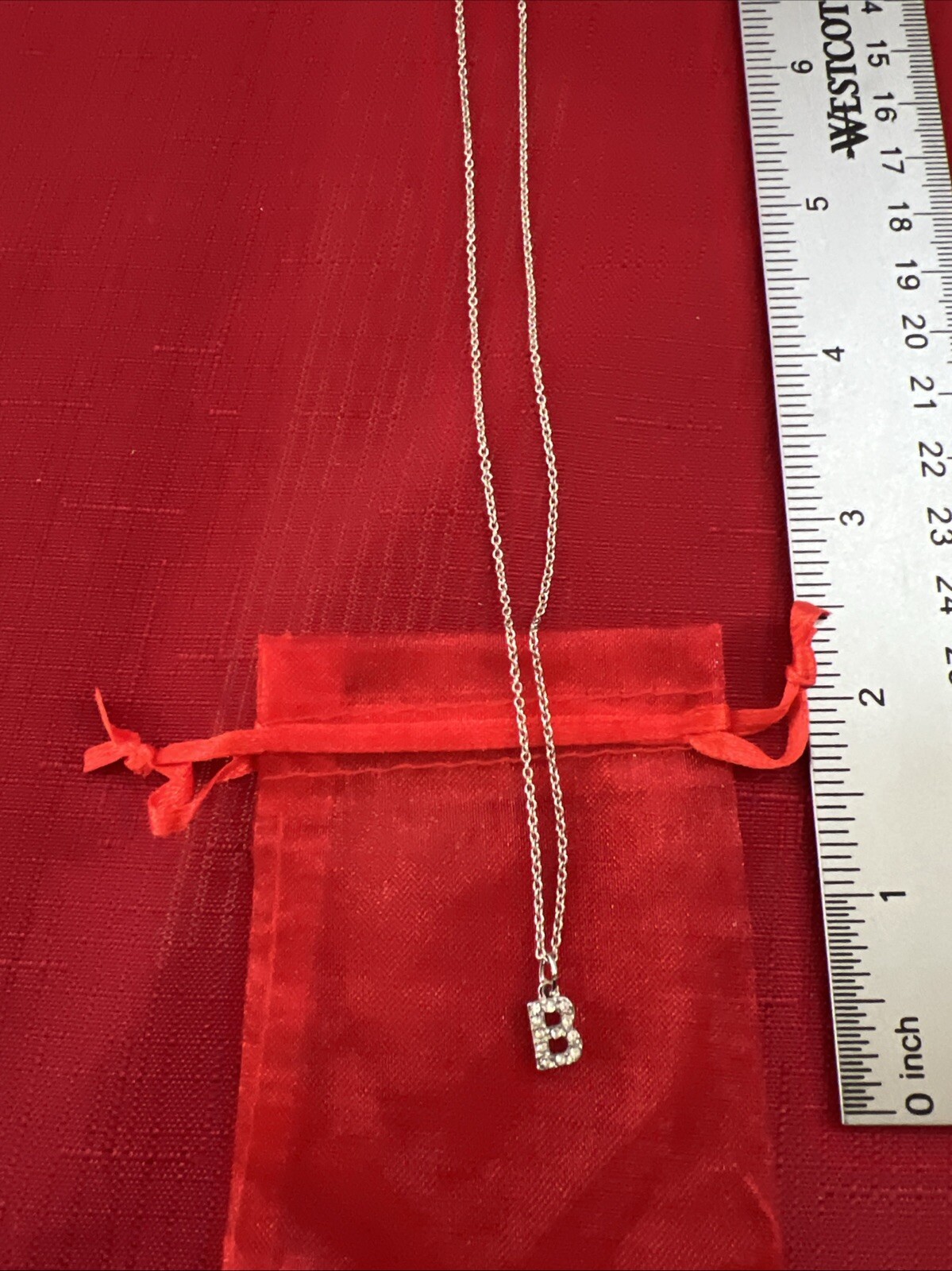 SILVER TONE INITIAL LETTER B RHINESTONES PENDANT NECKLACE NICKEL-FREE ADJUSTABLE