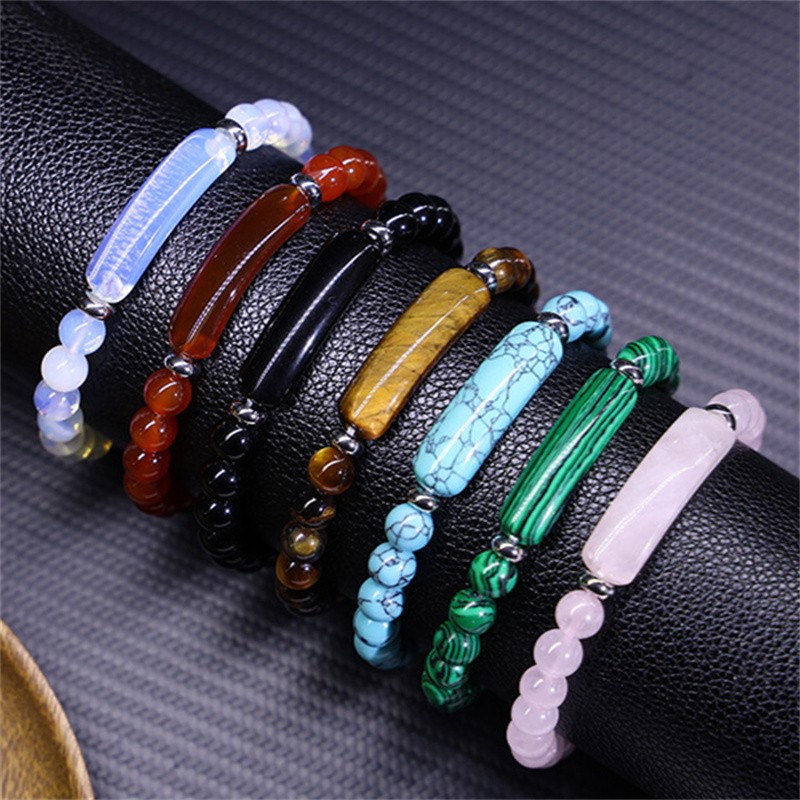 8mm Natural Lapis Lazuli Ball Bend Stretchy Bracelet About 7.5 Inch C1348