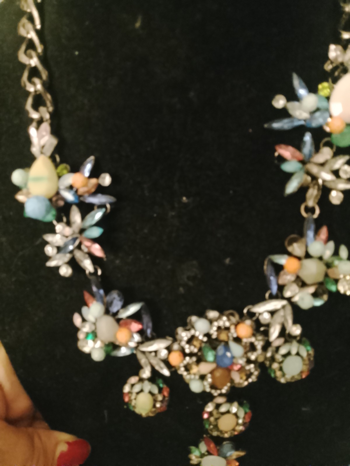 Multicolor Floral Rhinestone Crystal Glass Statement Bib Necklace Adjustable