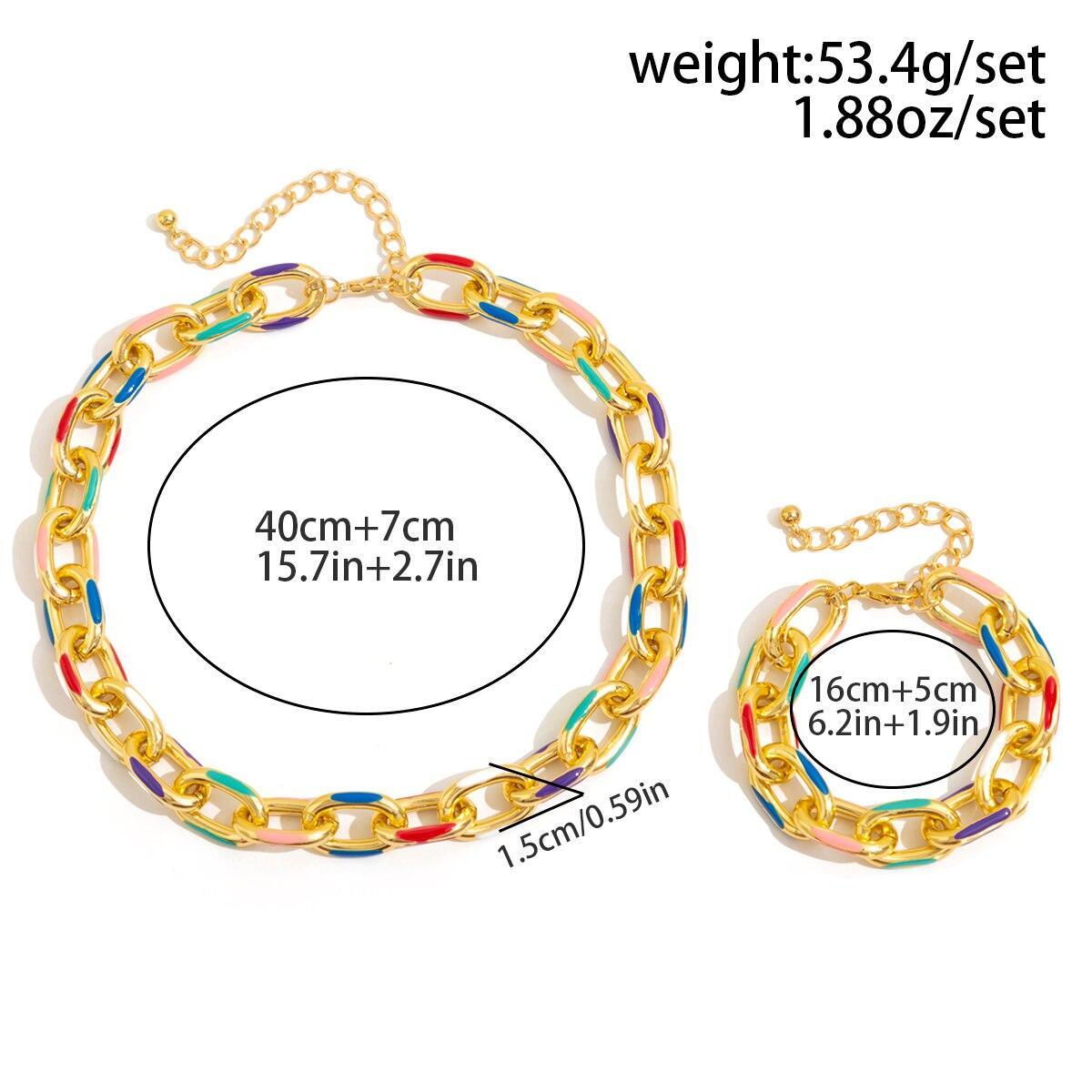 Eye-Catching Colorful Fashion 2PCs/Set Necklace Bracelet Stylish Cross Chain