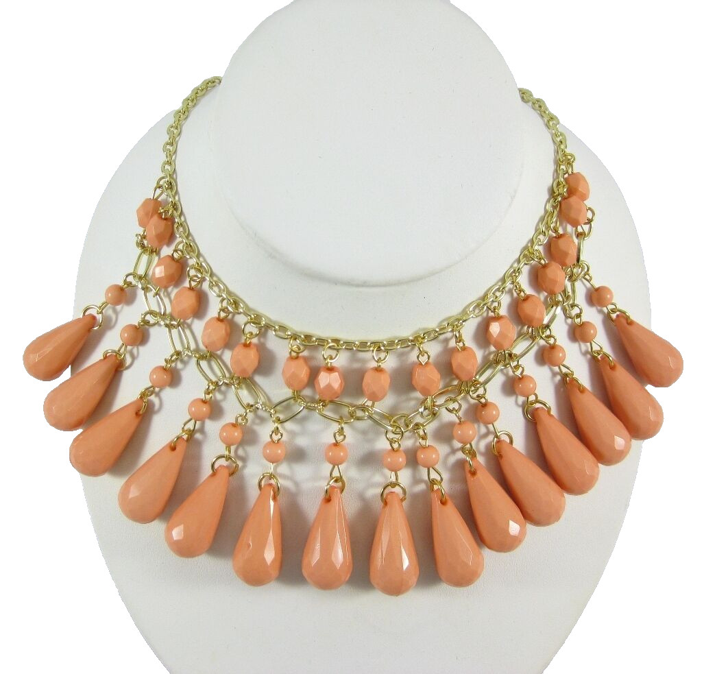 Peach Colored Beaded Statement Necklace #N2403