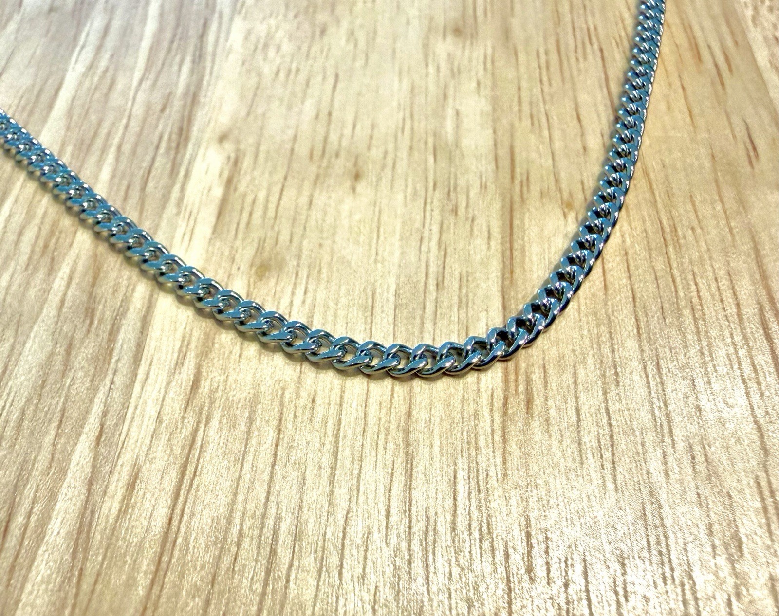 Silver Plated Stainless Steel Cuban Link Curb Chain Necklace 3mm W 20” L