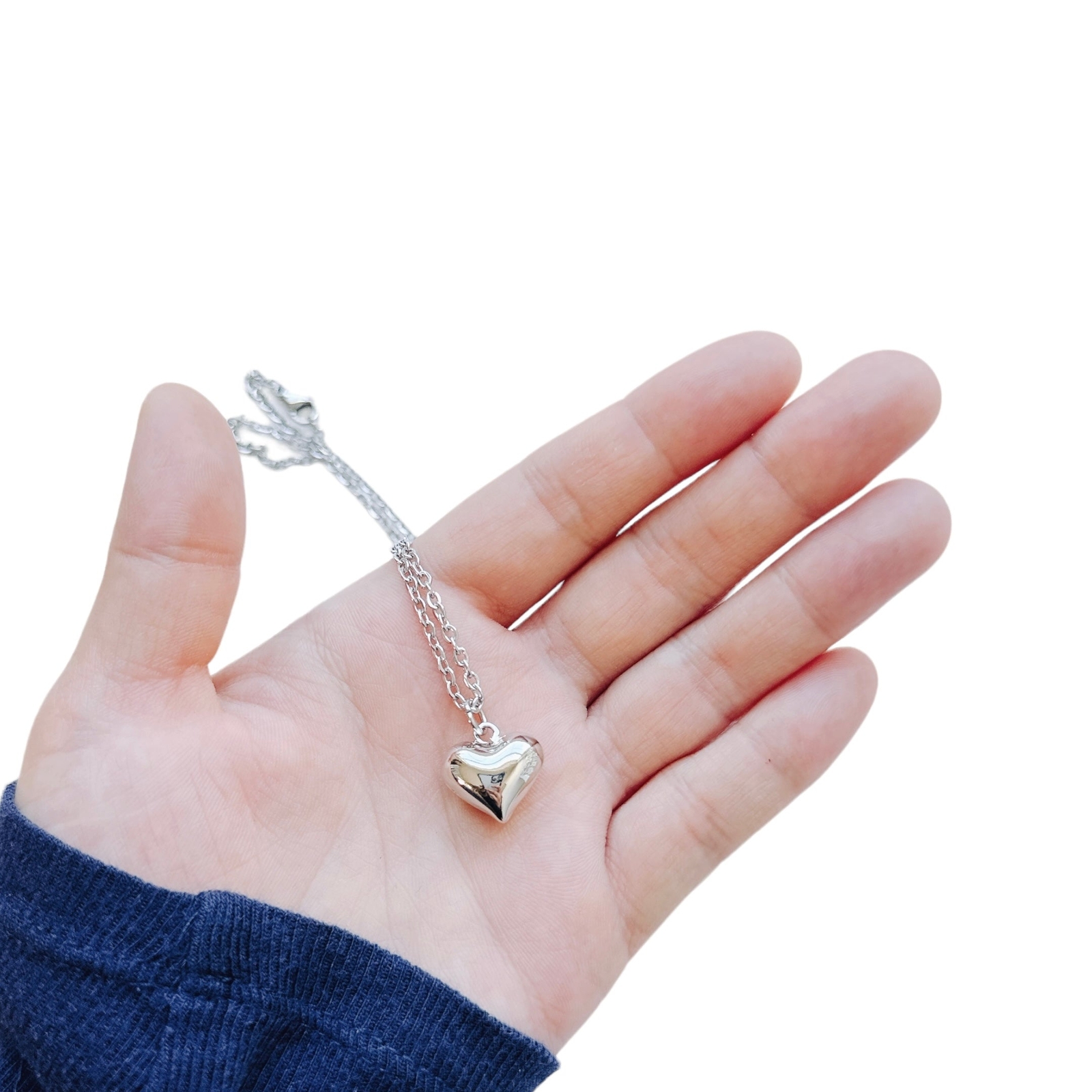 Silver Puffed Heart Necklace | tarnish free handmade in usa puffy heart pendant