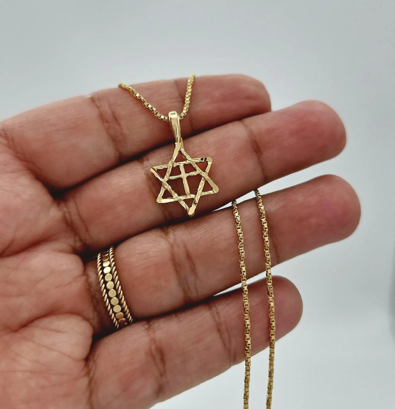 Gold Star of David Necklace, Small 14mm Star David Pendant, 14k Heavy Plated