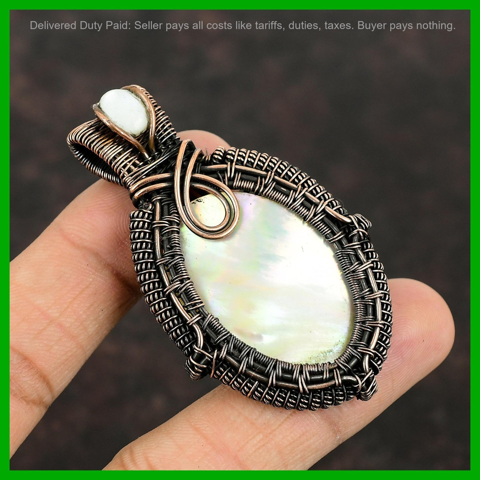 Halloween Sale Copper Natural Mother Of Pearl Wire Wrapped Wife Pendant Jewelry