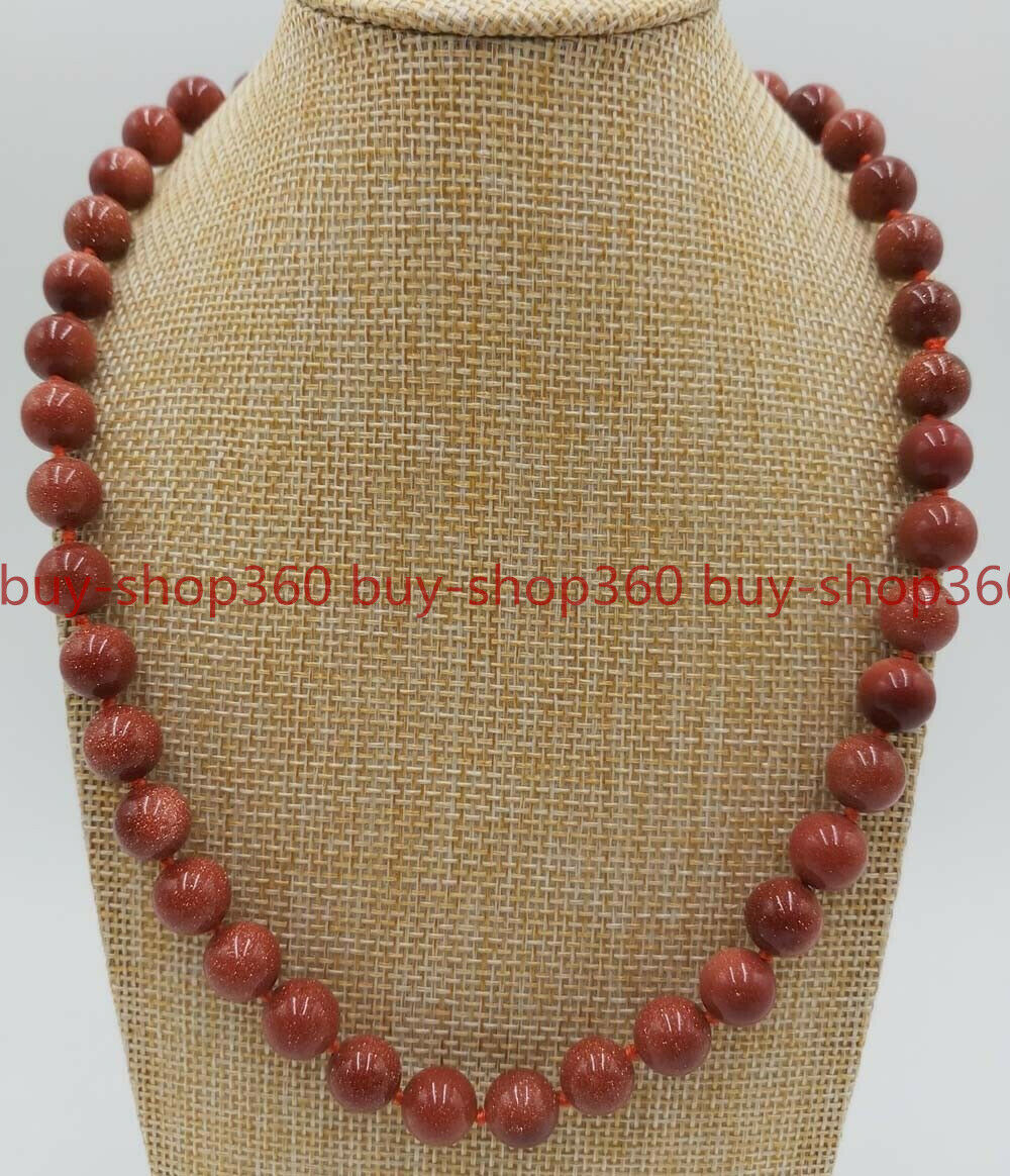20 inch Long Natural 10mm Gold Sand Stone Round Beads Gemstone Necklace AAA