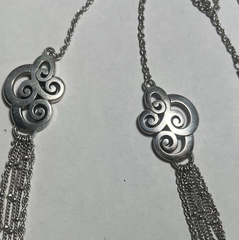 Brighton MINGLE Silverplated Multi Strand Necklace Adj Thin Bead Waterfall Chain
