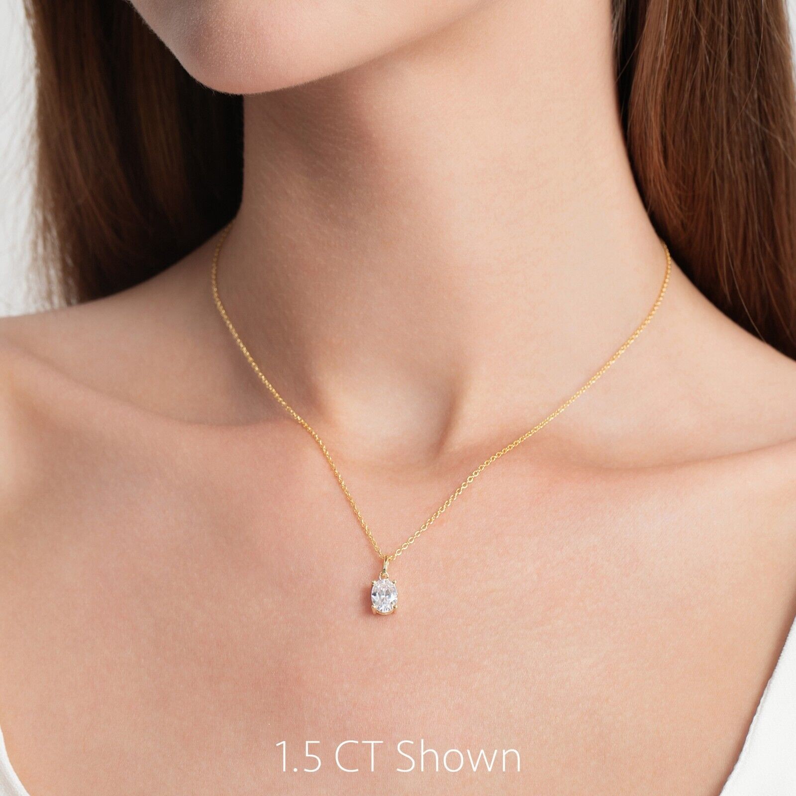 Oval Cut Moissanite Solitaire Pendant with Necklace – 925 Silver or 14k Gold