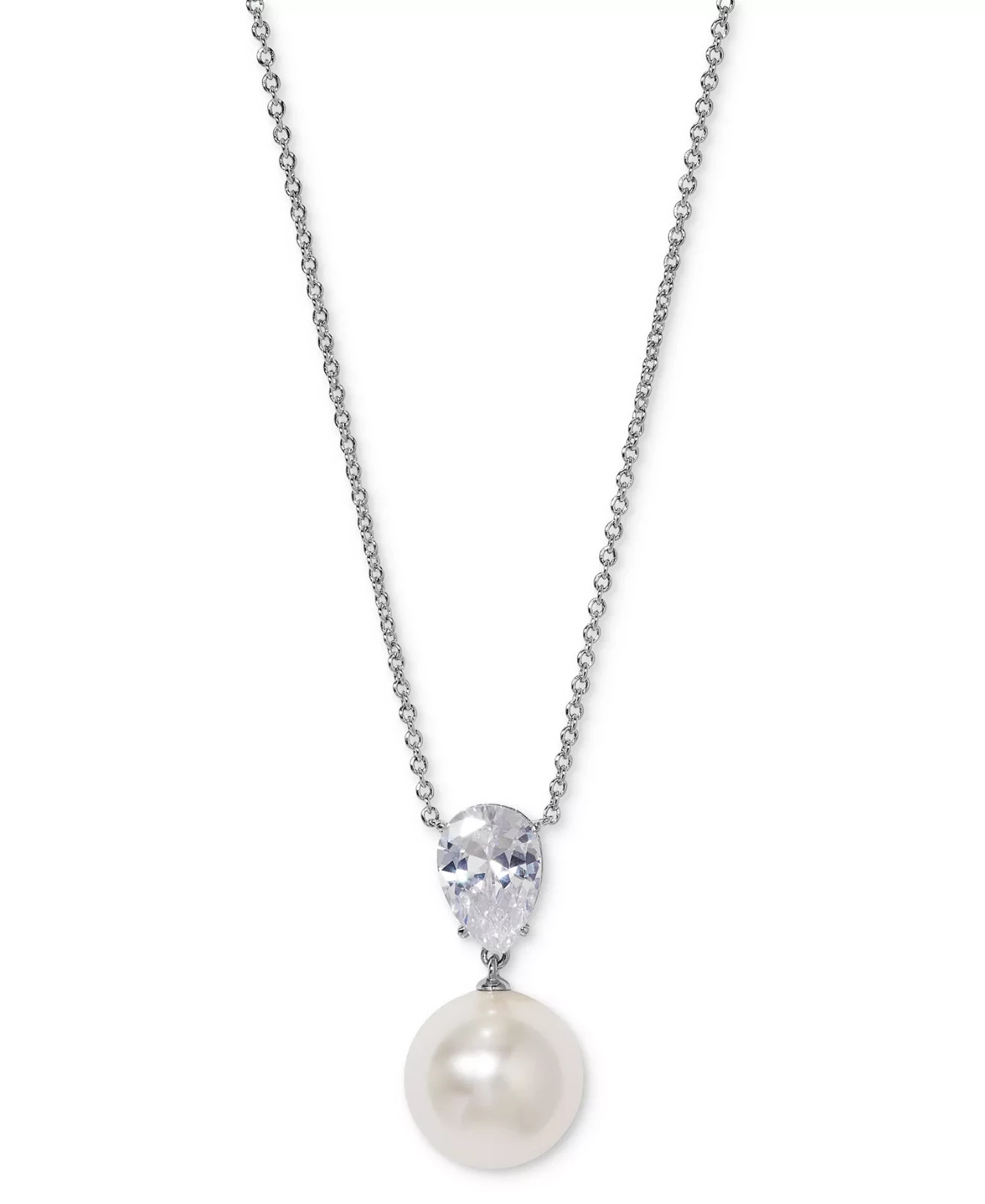 Eliot Danori Silver Tone Pear-Cut CZ & Faux Pearl Necklace 16″ + 2″ NWT $55