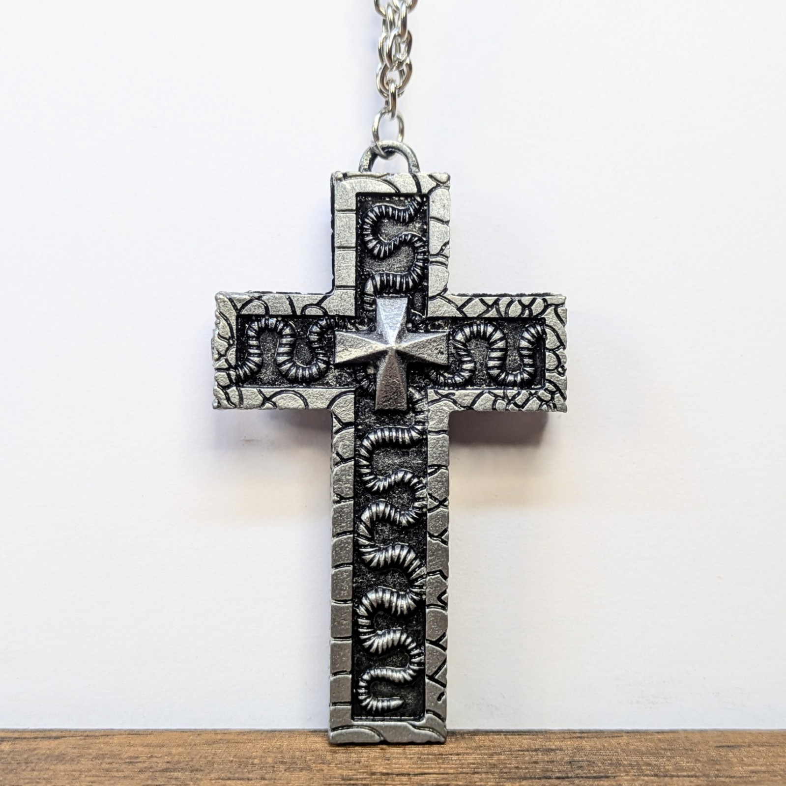 2¾” Silver Tone Cross Pendant Necklace Hidden Compartment, Secret Stash Locket
