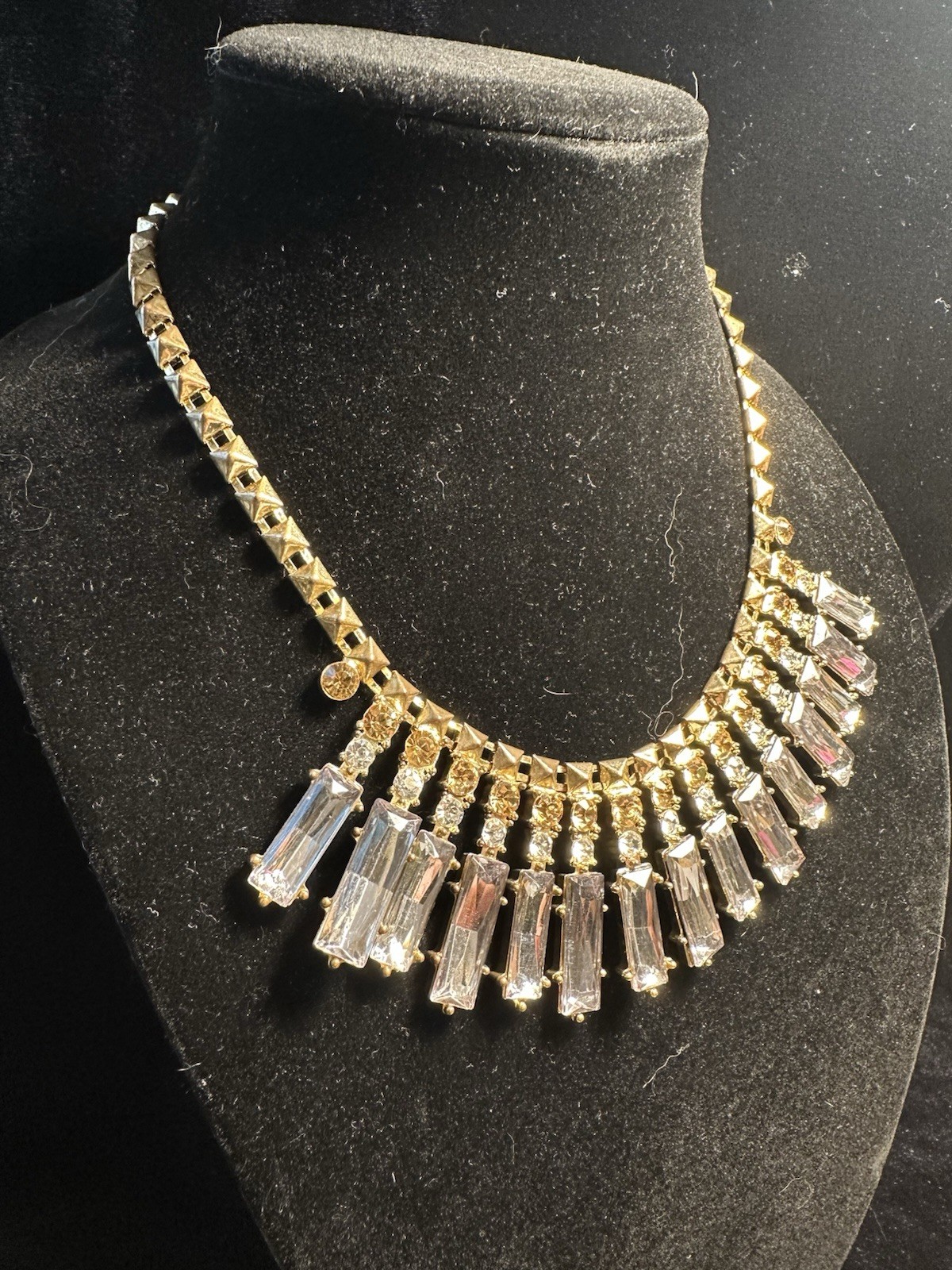 Cara New York Necklace Stunning Choker Goldtone W Mirrored Rhinestones Adjust.
