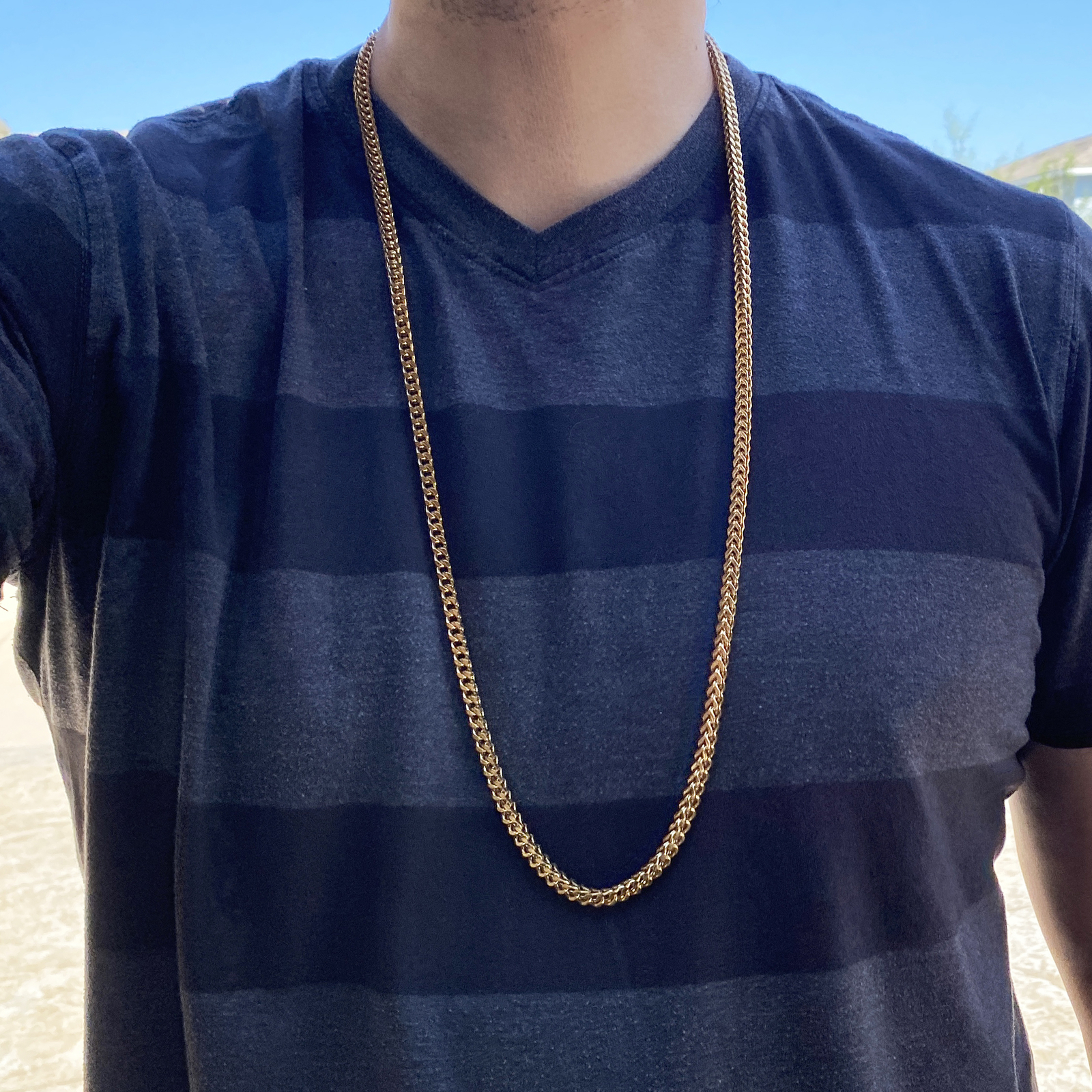 Mens 18K Gold Plated Solid Stainless Steel Franco Chain Heavy 36″ x 5MM Necklace
