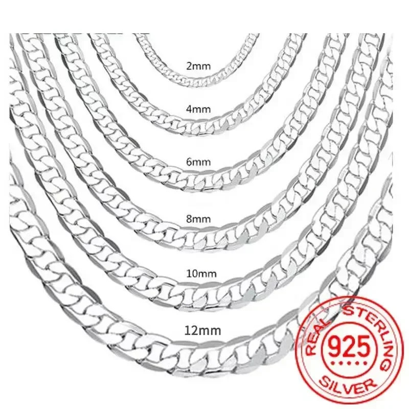 Wholesale Mens 925 Sterling Silver Necklace 2/4/6/8/10/12MM 40-75cm