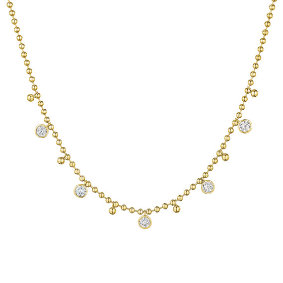 Jennifer Miller Bezel Cubic Zirconia and Ball Chain Necklace (White Gold)