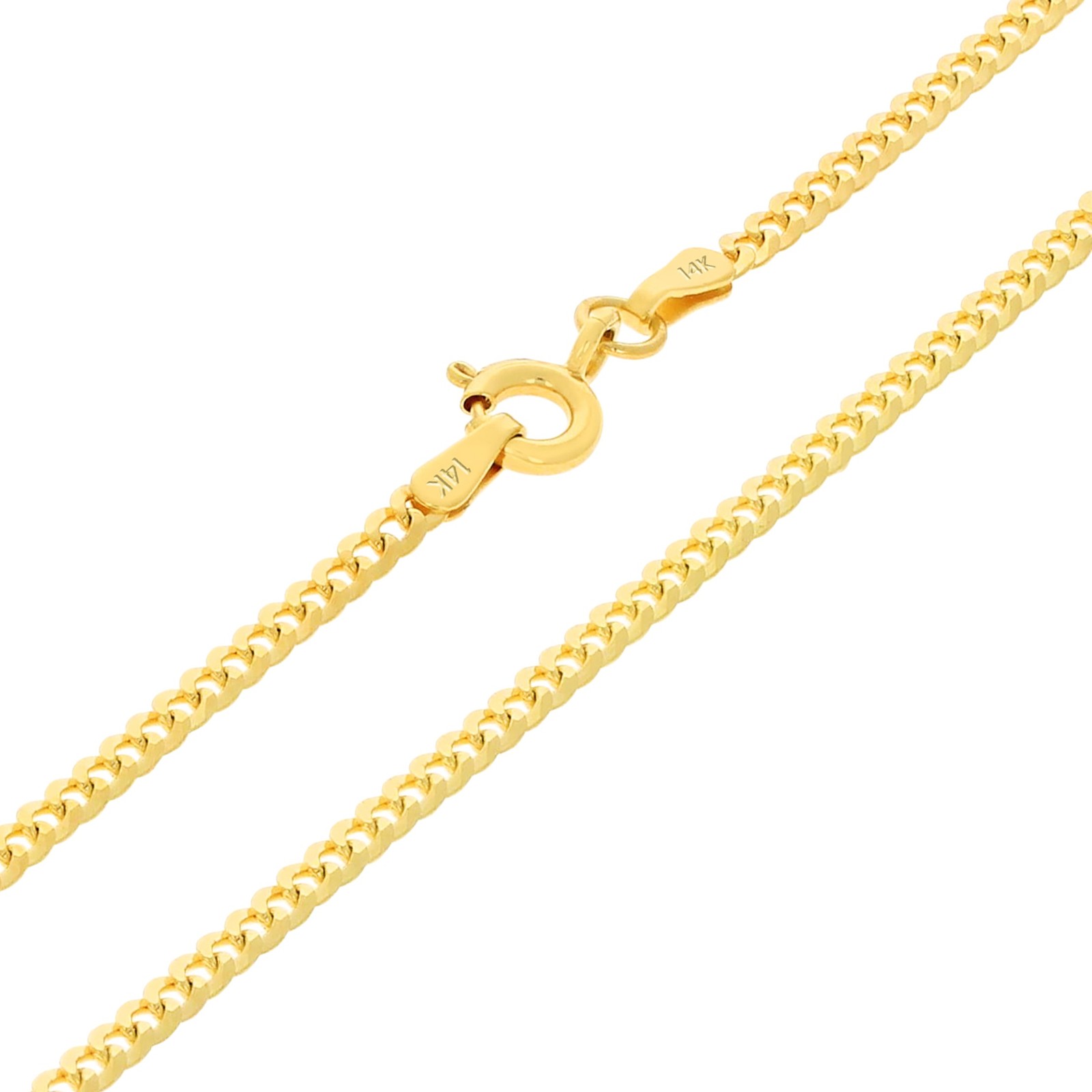 14K Yellow Gold 2mm Solid Curb Cuban Chain Link Mens Womens Necklace 22″