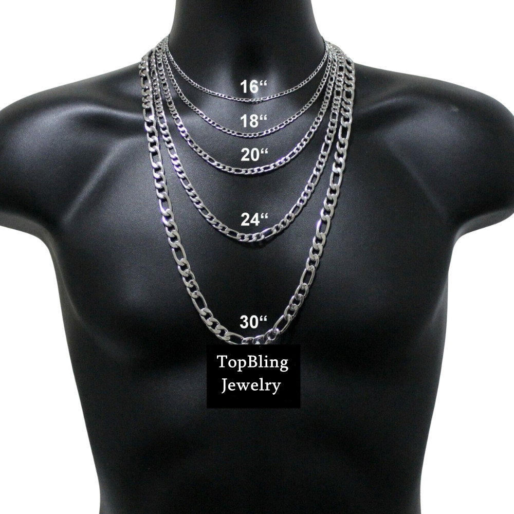 Stainless Steel 1:3 Figaro Chain 7″- 30″ Men Women Necklace 2/3/5/7/9/11/13mm