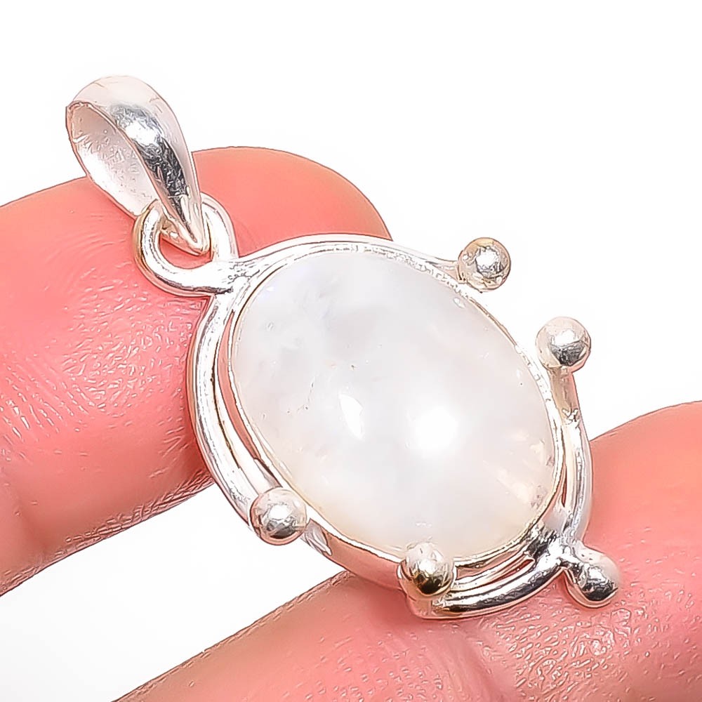 Natural Rainbow Moonstone – Bihar 925 Silver Plated Pendant 1.37″ P7354-41