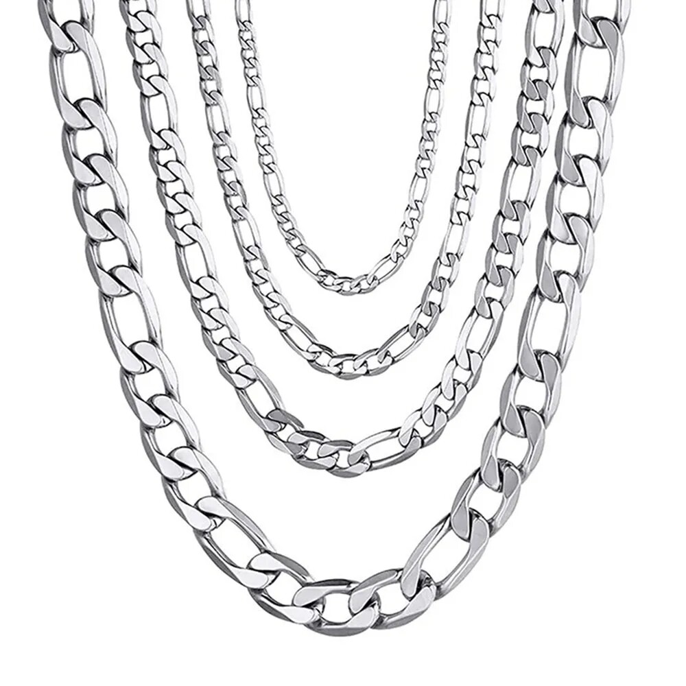Stainless Steel 1:3 Figaro Chain 7″- 30″ Men Women Necklace 2/3/5/7/9/11/13mm