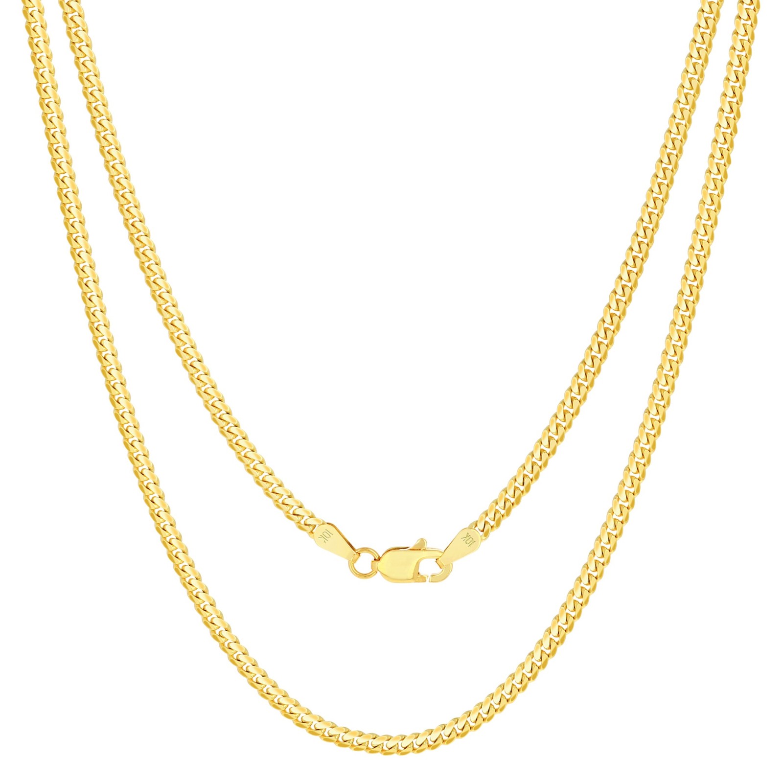 10K Yellow Gold Solid 2.7mm Miami Cuban Link Chain Necklace Lobster Clasp 20″