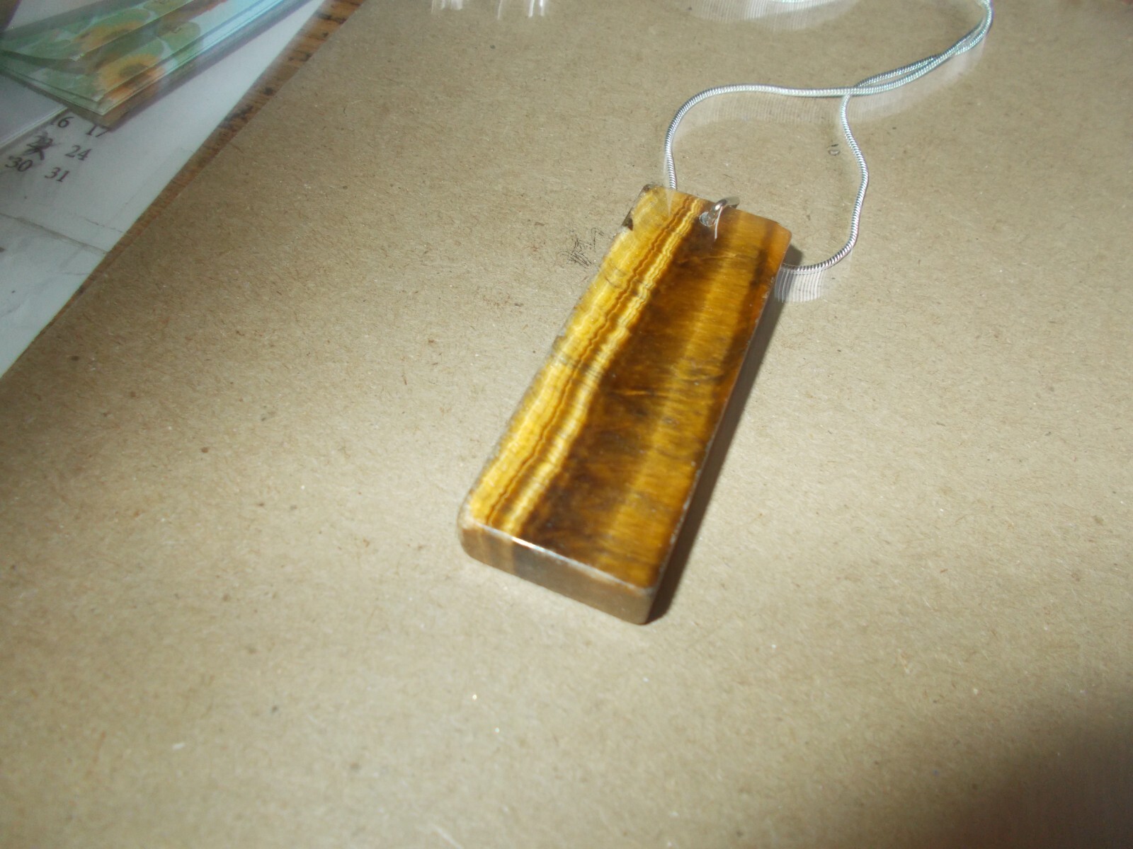 Large Square Shaped Tiger Eye Pendant & 18″ Necklace FREE SHIPPING IN THE USA!