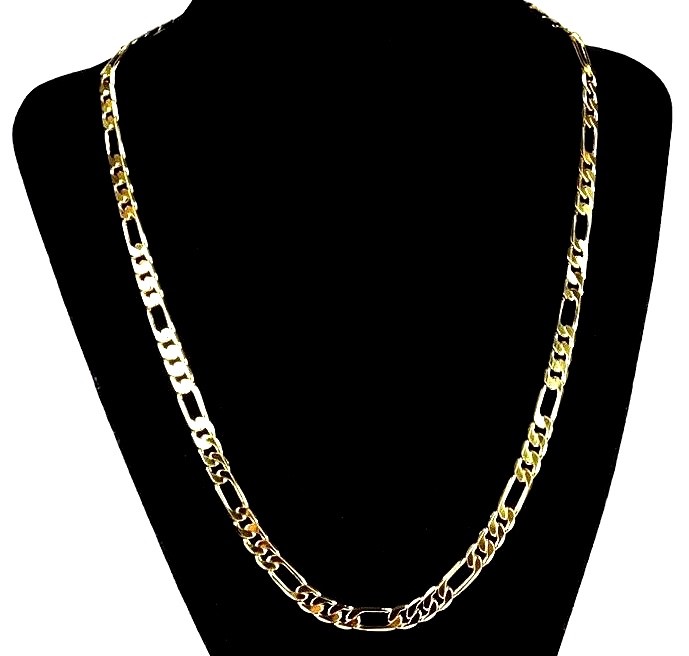 Mens 18k Gold Plated Figaro Choker 20″ Inch Long x 6.5MM Wide Chain Necklace