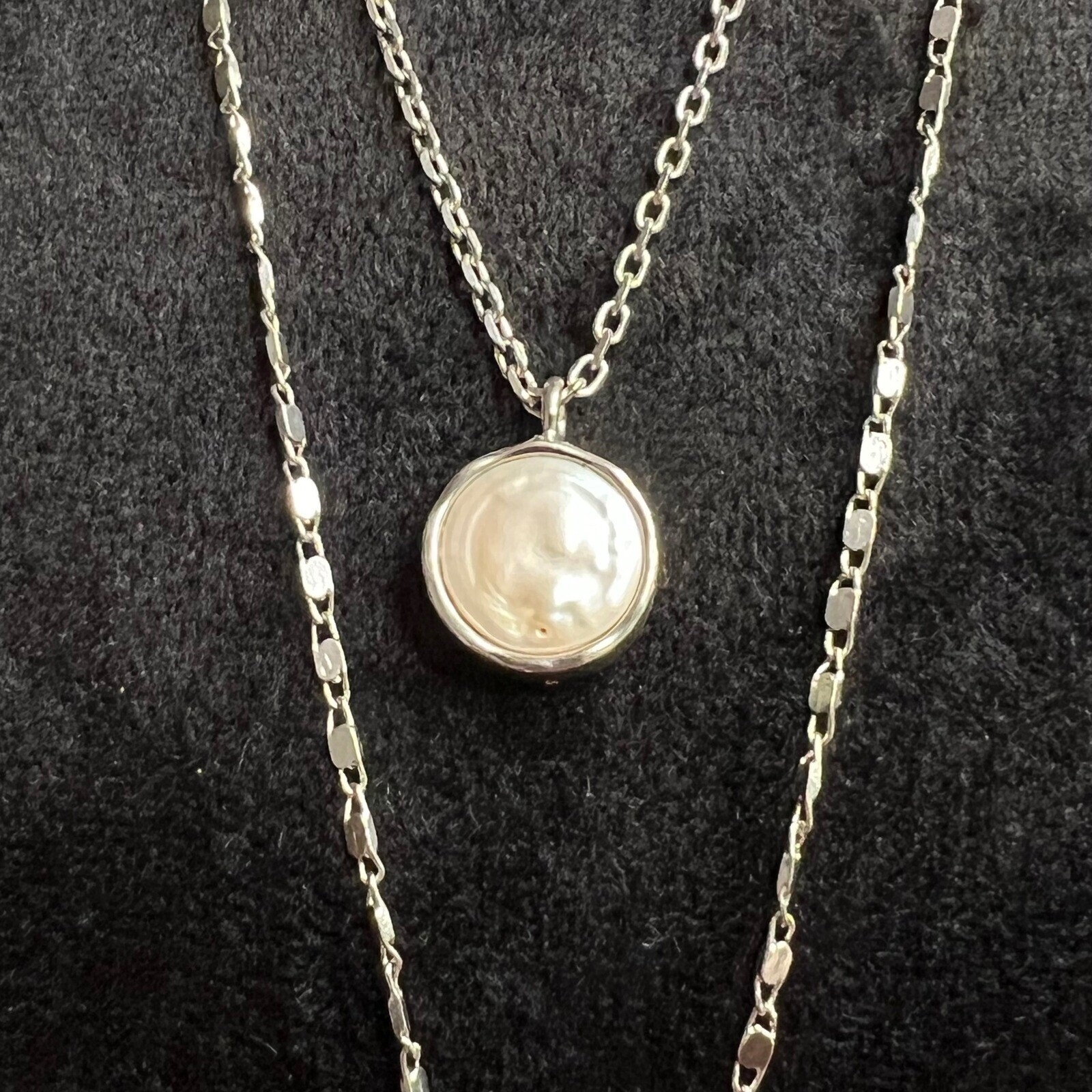 VERONESE Layered Necklace Silver Tone Baroque Pearl Pendant Tassel Chain Women