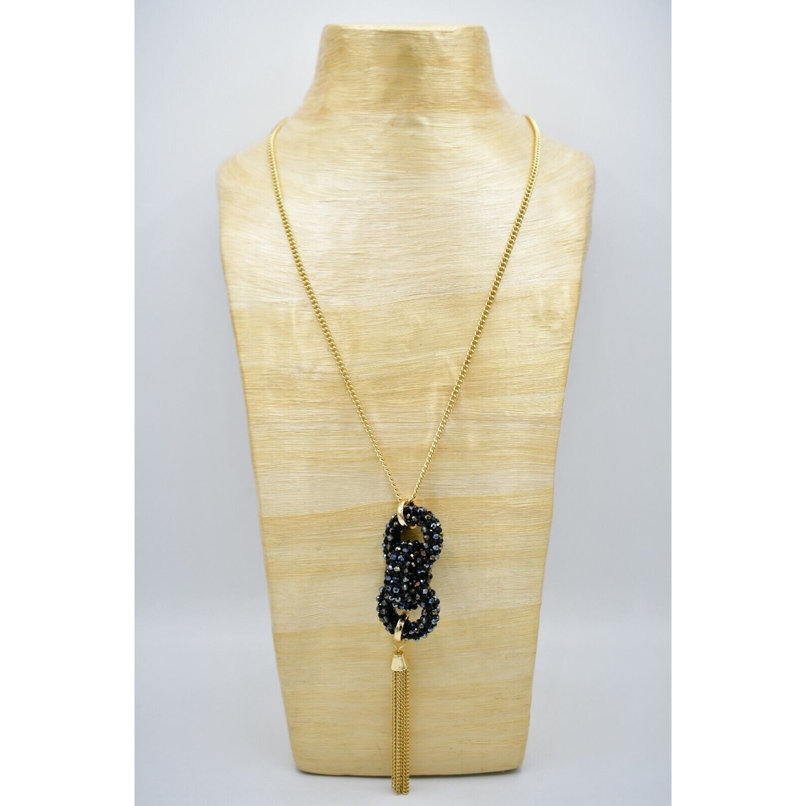 INC NWT Long Statement Necklace Layered Chain Tassel Gunmetal Crystal Gold BinL