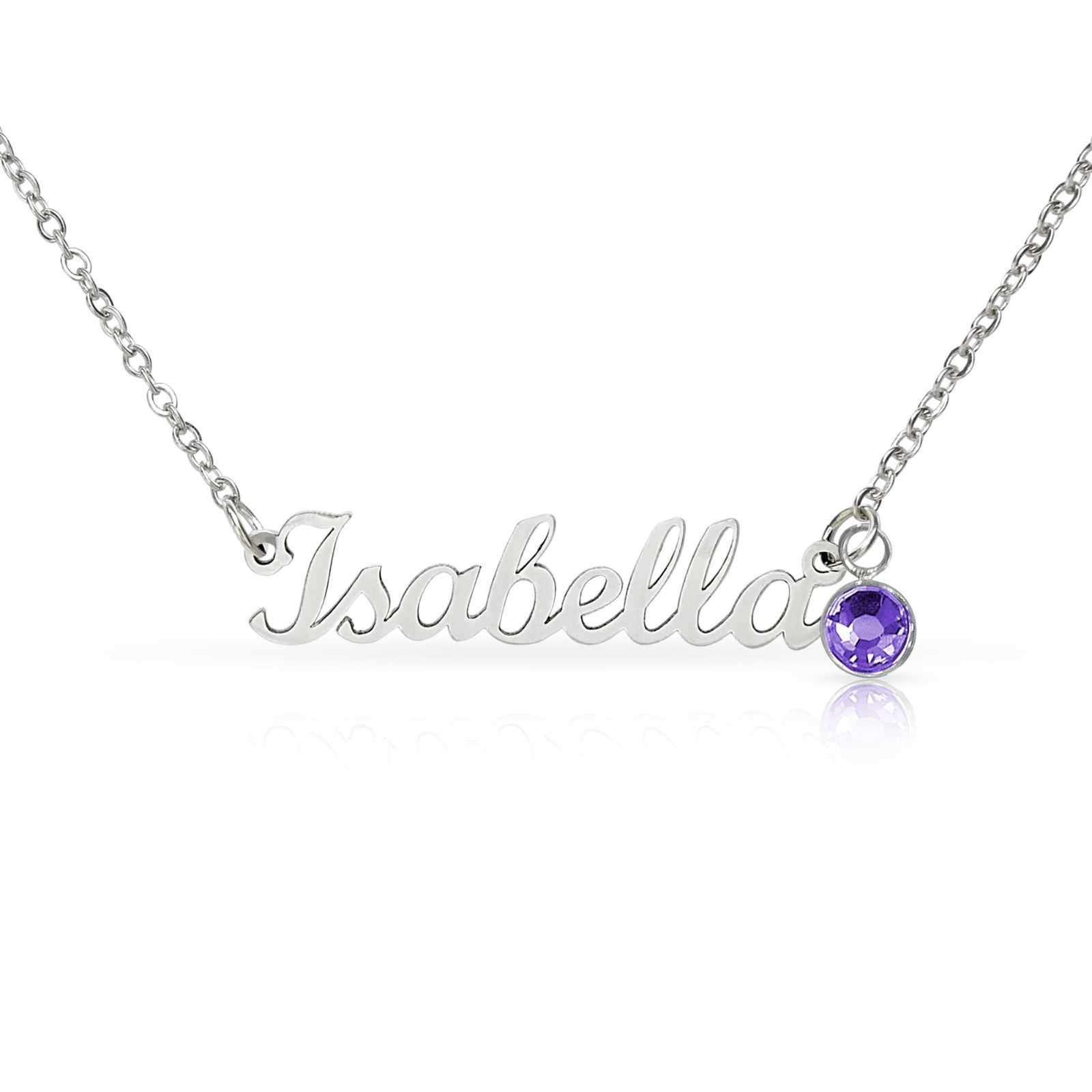 Personalized Name Necklace with Birthstone Custom Gift Box for Her Silver