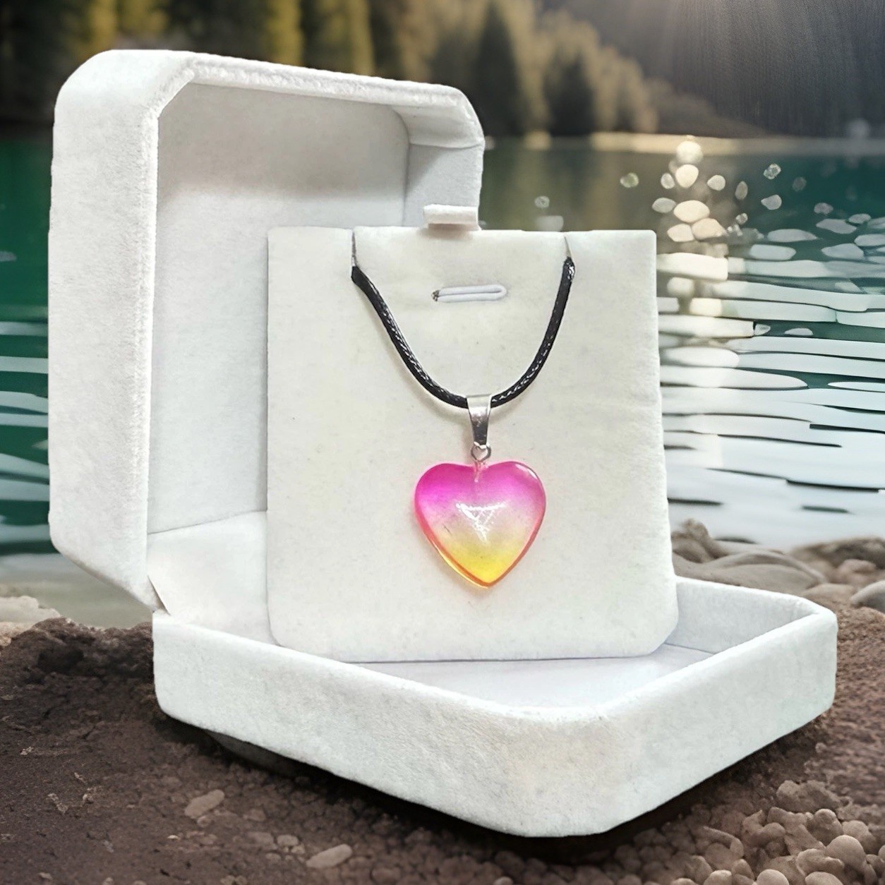 Multi Colored Crystal Heart Shaped Pendant Necklace Jewelry Collectible Gift