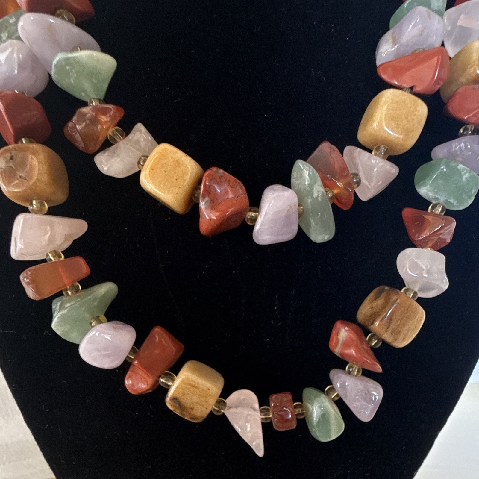 Vintage Multicolor Gemstone Chip Bead Double Strand Statement Necklace bohemian