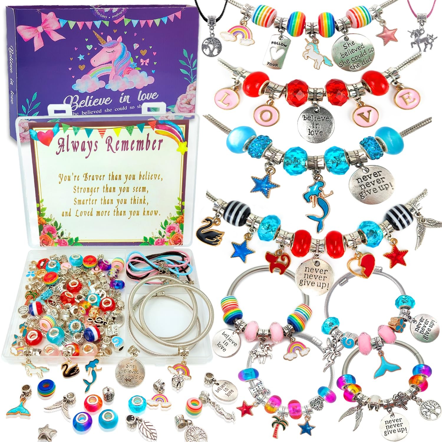 Unicorn Charm Bracelet Making Kit for Girls, Arts and Crafts Gift for Ages 5-12
