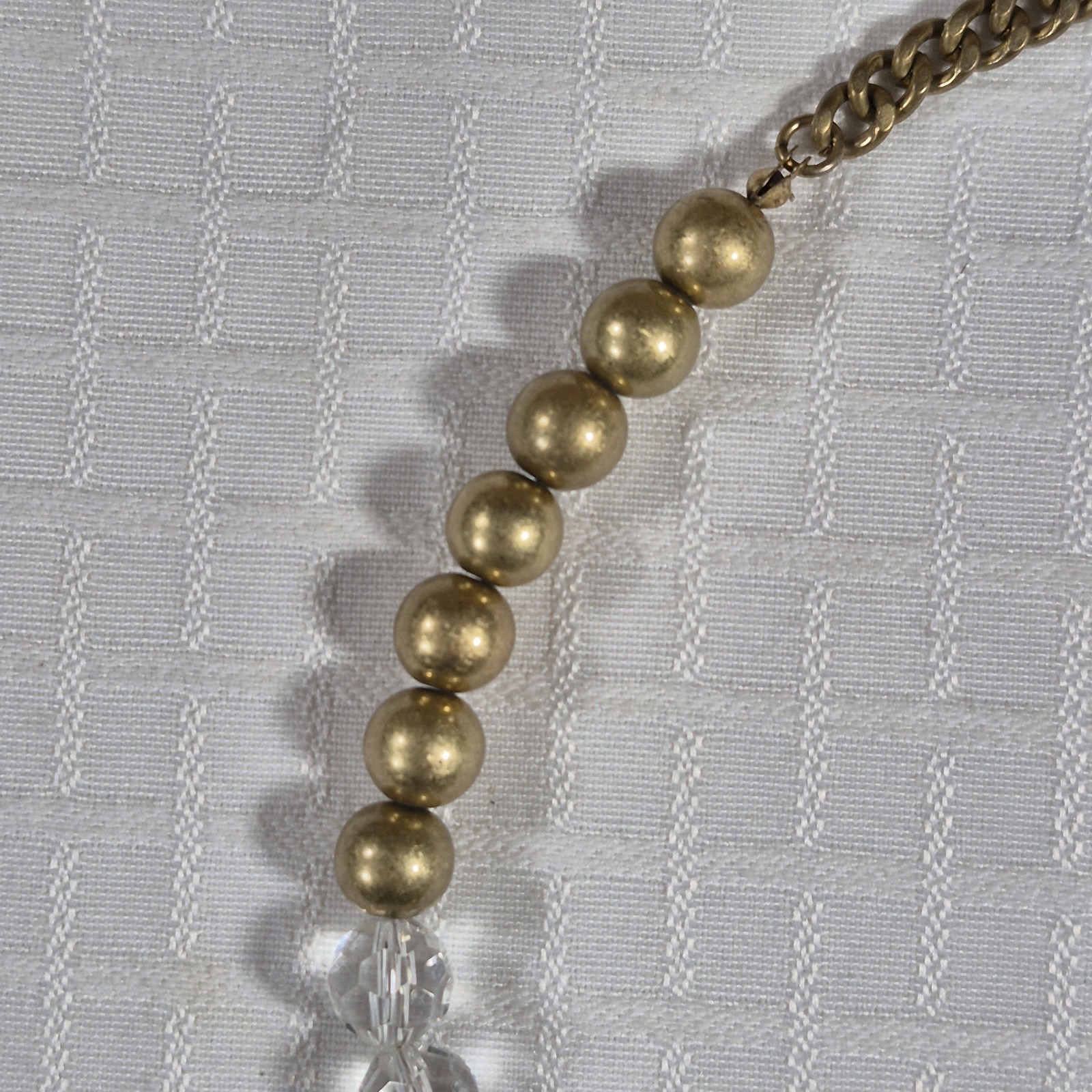 vintage ornate rhinestone and acrylic linked antiqued brass tone necklace