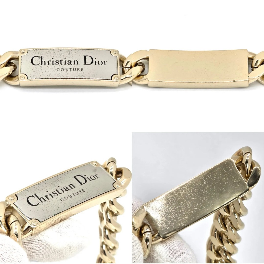 Christian Dior COUTURE Plate Necklace Choker Gold-Tone Metal 48cm Box Bag