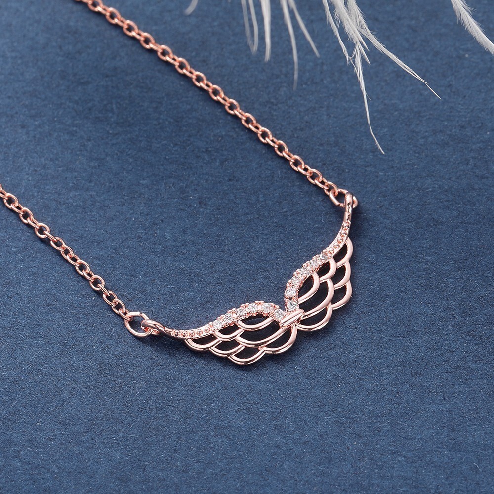 Angle Wing Shape Necklace 1.30Ct Round Simulated Diamond In 14K Rose Gold Plated
