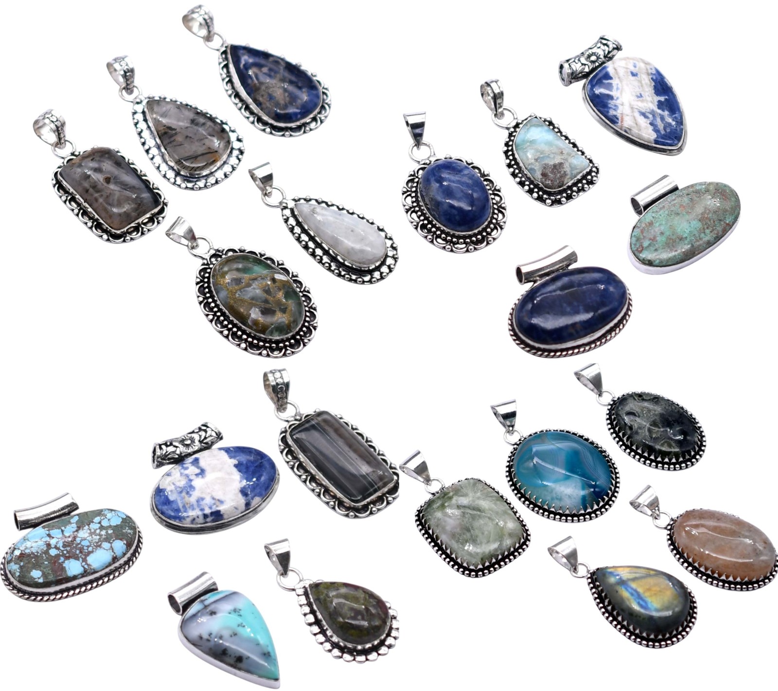 Any 15 PCS Mix Gemstones Handmade Pendant Silver Plated Mix Lot P 9185