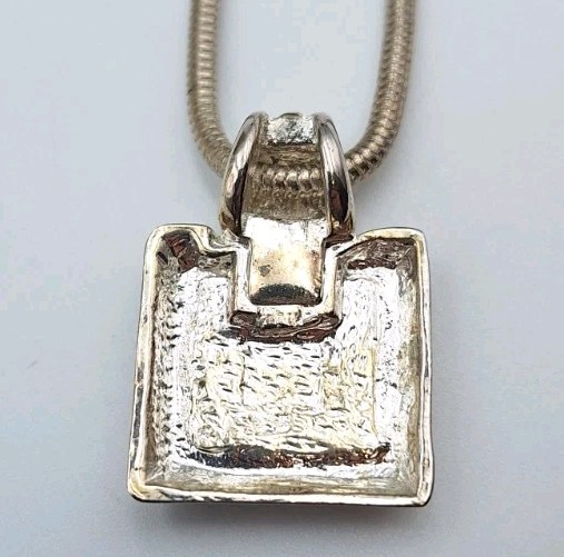 Silvertone Square Enamel Inlay Pendant Charm Necklace Round Snake Chain 16″-19″