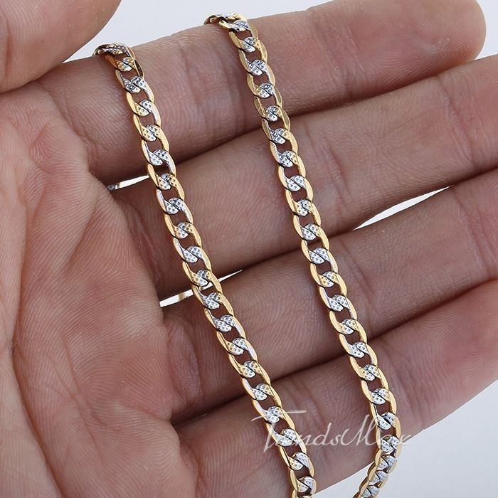 4mm Hammer Curb Cuban Chain Yellow&White Gold Filled Necklace Bracelet Mens Gift